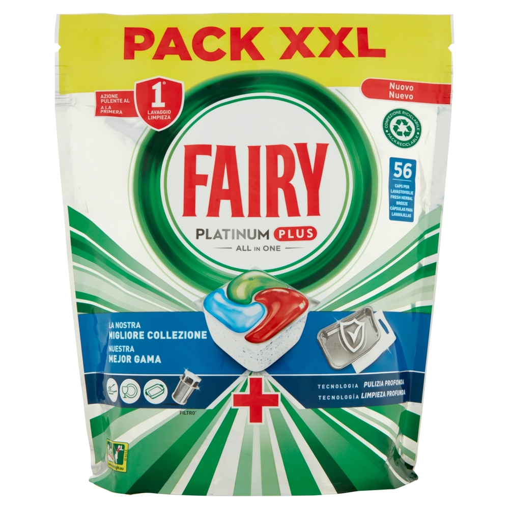 Fairy Pastiglie Lavastoviglie Platinum Plus Pulizia Profonda, Detersivo Piatti, 56 Capsule 869 g